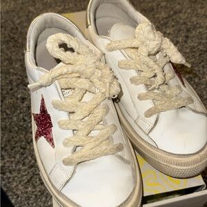 Golden Goose White and Glittery Pink Kids Sneakers